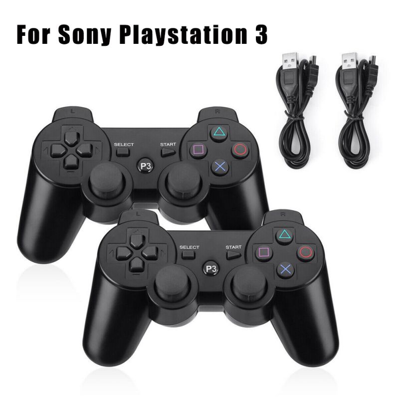 CHENGDAO PS3 Controller 2 Pack Wireless Dual Shock Gamepad for Sony Playstation 3 with Charging Cord (Black + red )