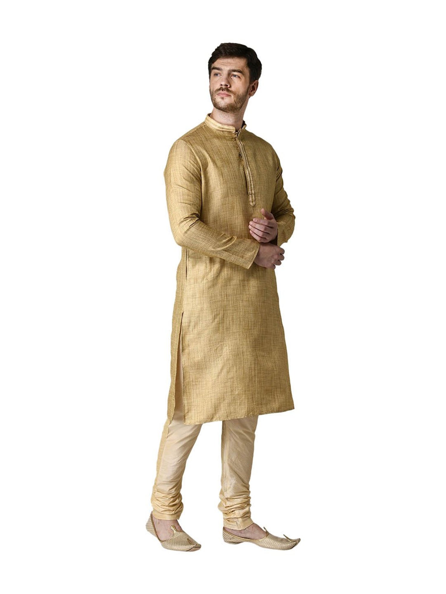 Tabard Beige Solid Full Sleeves Kurta & Churidar Set