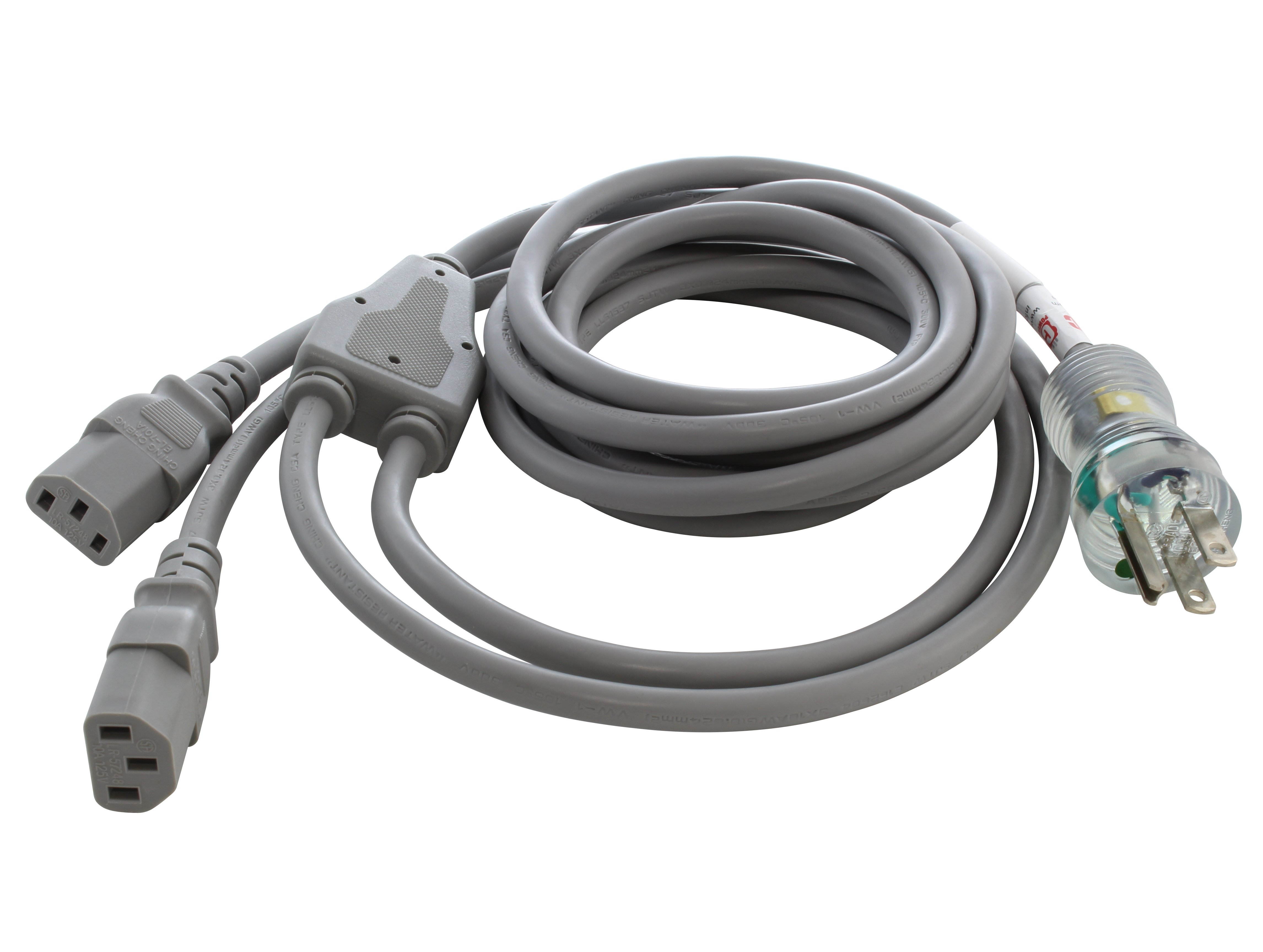 10ft 10A 18/3 Medical Grade Y-Cable With Two C13 Connectors