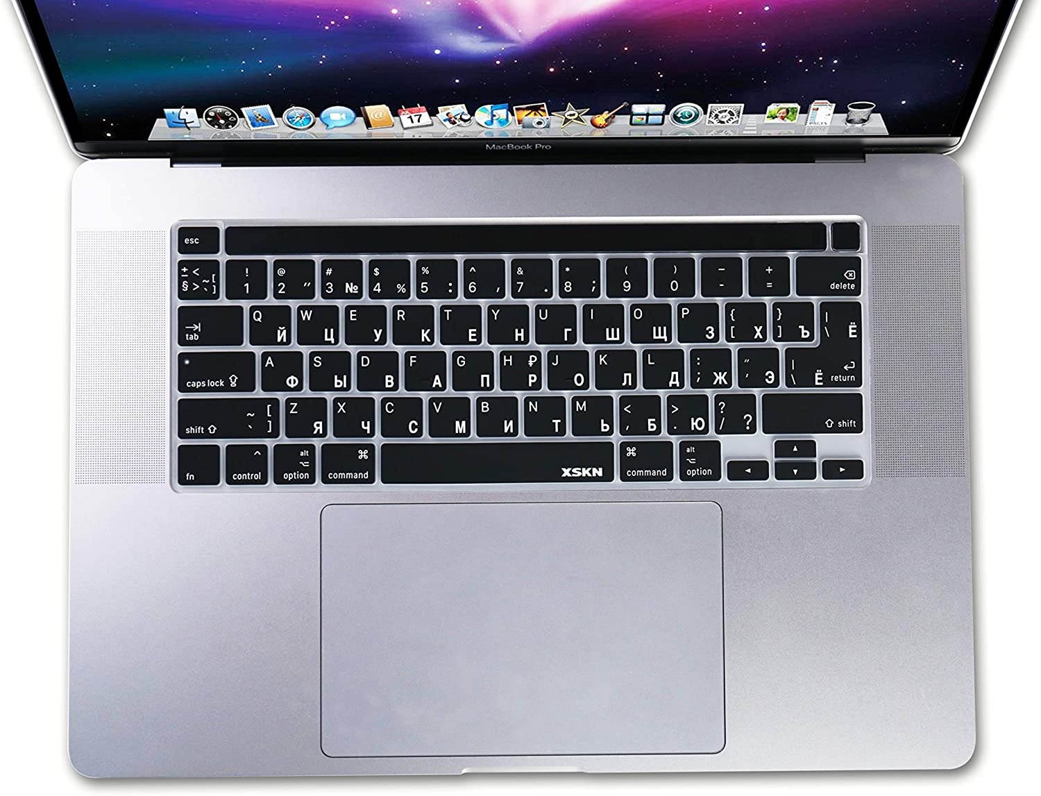 XSKN Russian/English Language Black Silicone Keyboard Cover Skin for 2019 MacBook Pro 16 inch A2141 and 2020 MacBook Pro 13.3 inch A2338 M1 A2251 A2289 with Touch Bar & Touch ID US EU Common Version