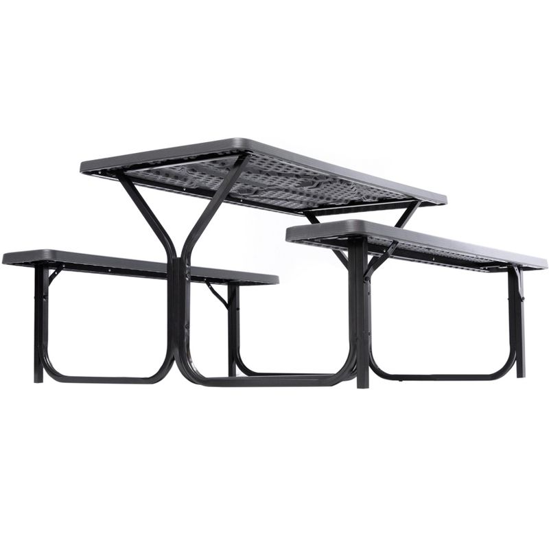 Gardenised Outdoor Woodgrain Picnic Table Set with Metal Frame, Gray