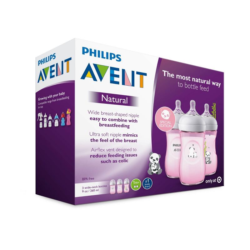 Philips Avent Natural Baby Bottle - Pink Panda - 9oz - 3pk