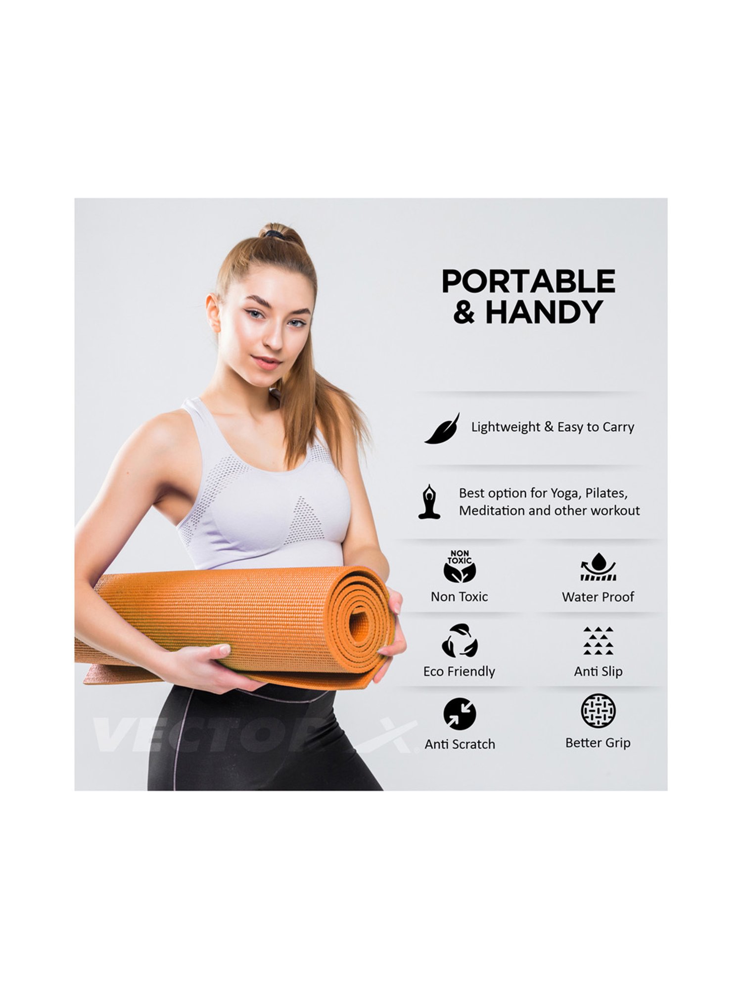 Vector X Non-Toxic Phthalate Free Yoga Matt (Orange) Size - 6MM