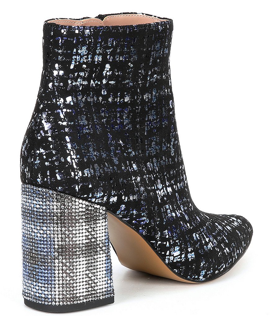 Betsey Johnson Kassie Metallic Plaid Embellished Block Heel Pointed Toe Booties