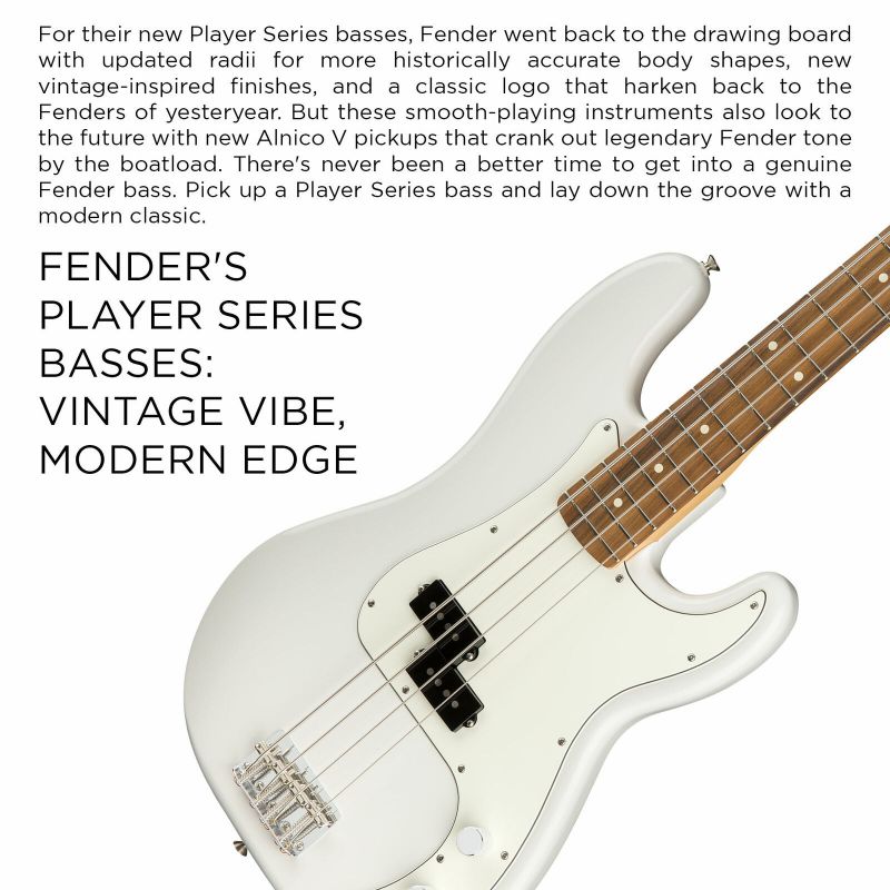 Fender Player Precision Bass Guitar, Pau Ferro Fingerboard, Polar White