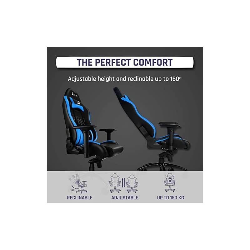 Esports Gaming Chair Executive Ergonomic Racing Computer Chair - Back & Head Support - New - Adjustable Armrest - Desk & Office Recliner - Silla Gamer - Black & Blue Cushion