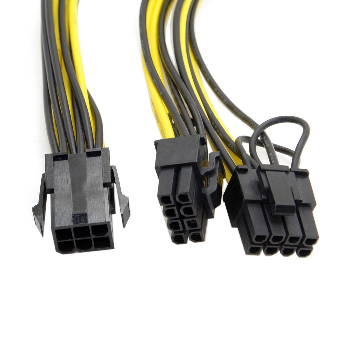 (2 Pack)18AWG PCI-E 6pin to Dual 8pin(6+2) Y-Splitter Extension Cable ,PCI Express PCI-E ATX 6Pin Male to Dual 8Pin & 6Pin Female Video Card Splitter Power Extension Cable ,1ft/30cm