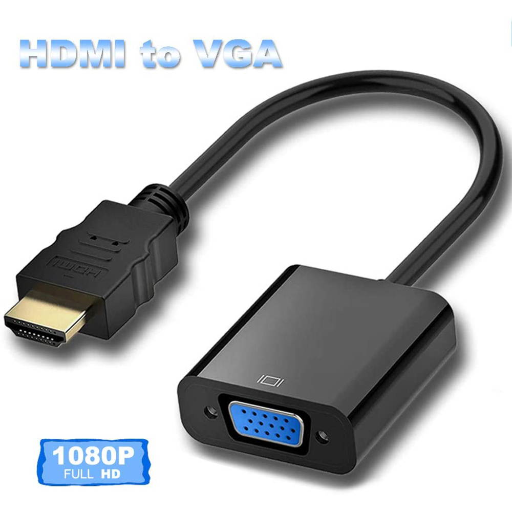 HDMI to VGA Adapter Male to Female Converter 1080P HD Gold-Plated HDMI VGA Adapter for Computer, Laptop, Desktop, HDTV, Projector, TV Box (Color: Black)