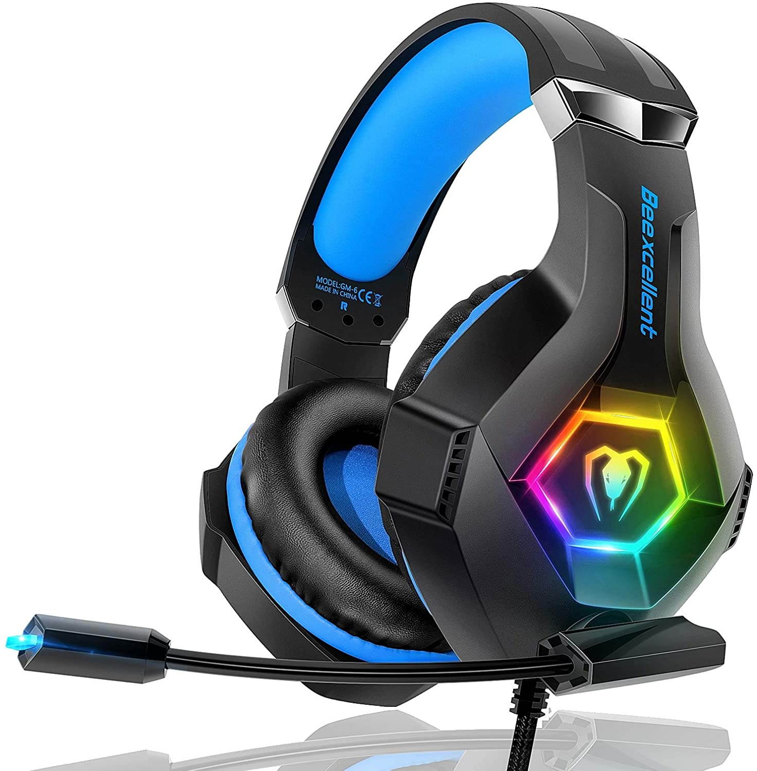 Gaming Headset PS4 Headset Pro 7.1 Surround Sound Noise Canceling Flexible Mic with 2pcs Mic Cover RGB LED Light Memory Earmuffs for Xbox one Nintendo Switch PC