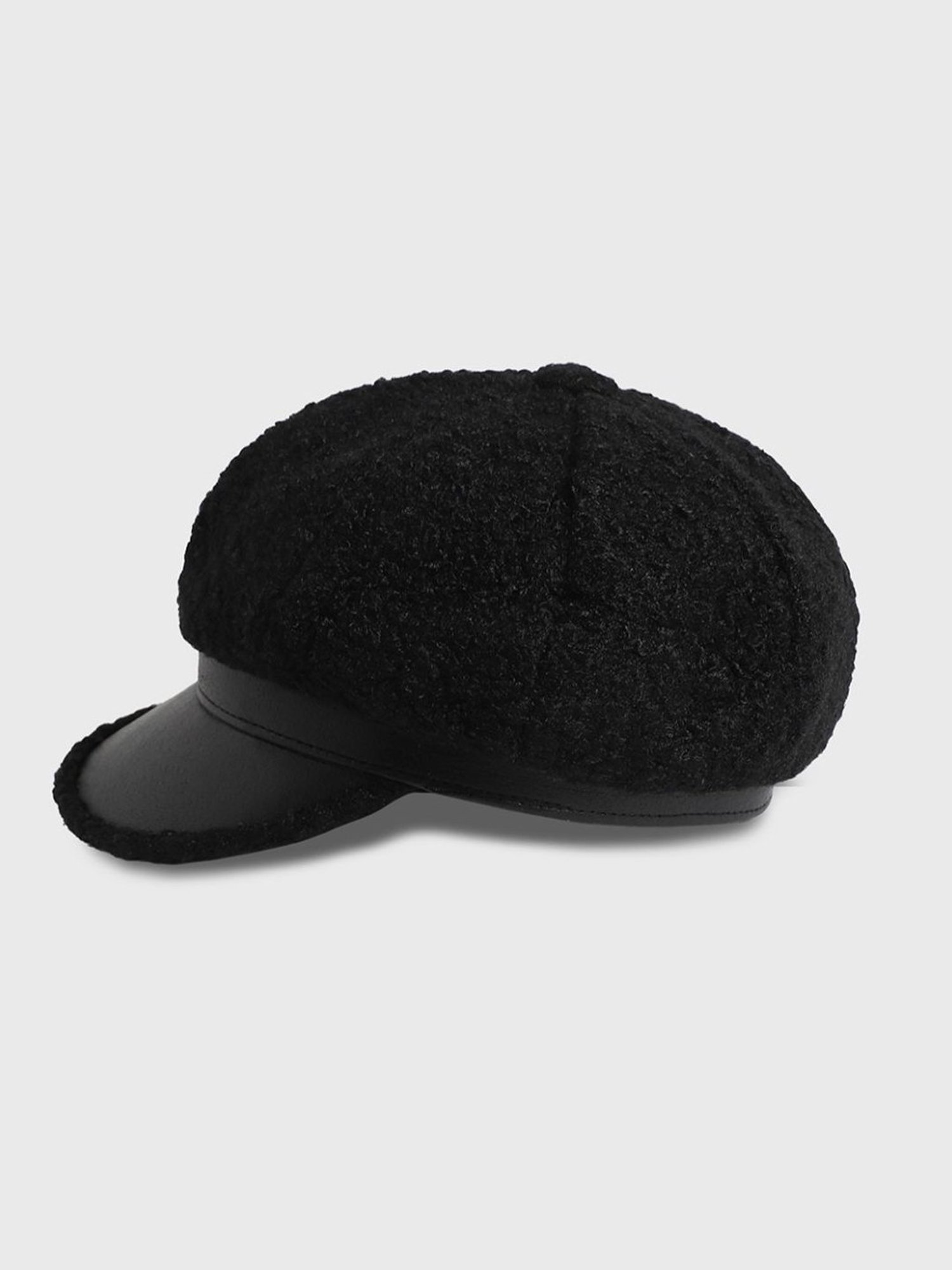 HauteSauce Black Sherpa Newsboy Cap