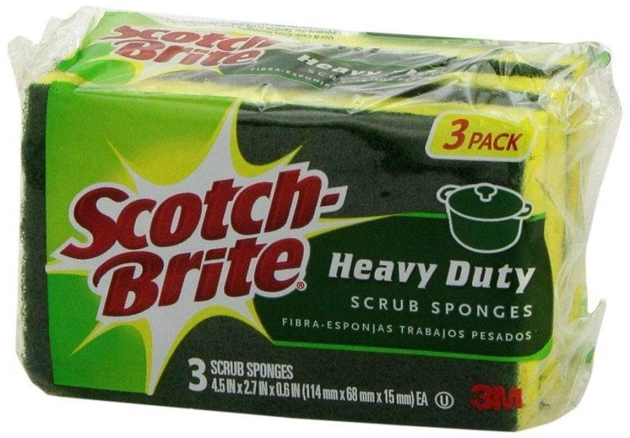 Heavy-Duty Scrub Sponge, 4 1/2 X 2 7/10 X 3/5 Green/Yellow, 3/Pack