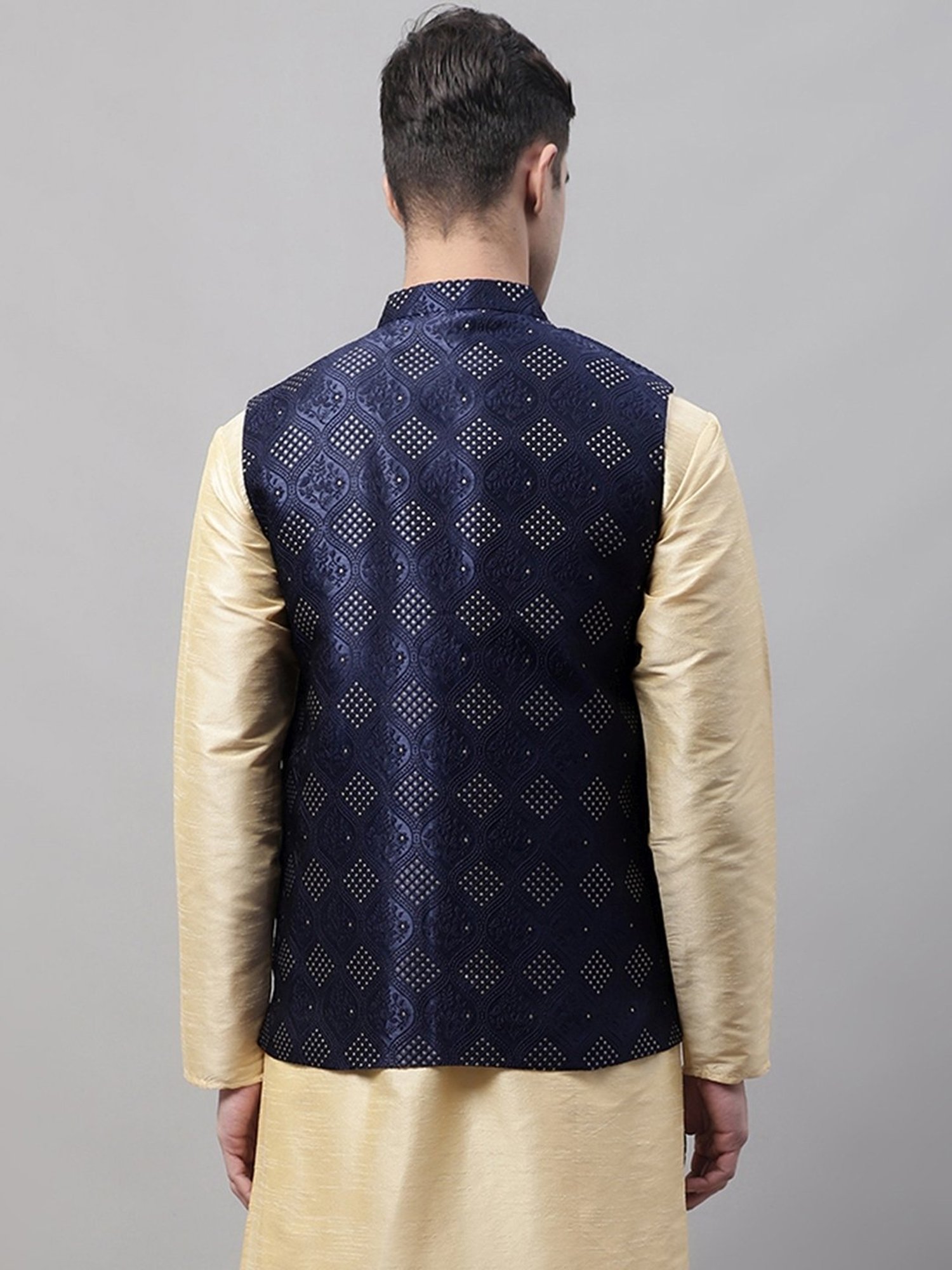 Jompers Navy Regular Fit Embroidered Nehru Jackets