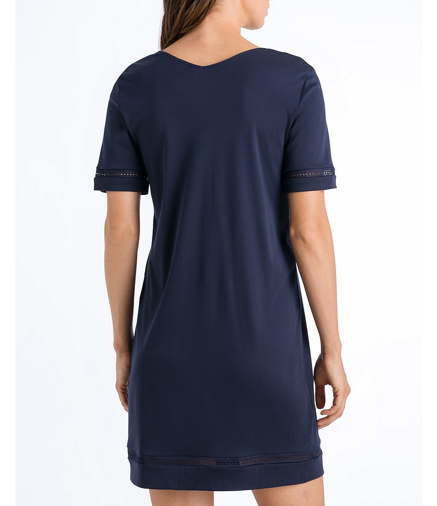 Hanro Sania Solid Interlock Short Sleeve V-Neck Sleep Nightgown