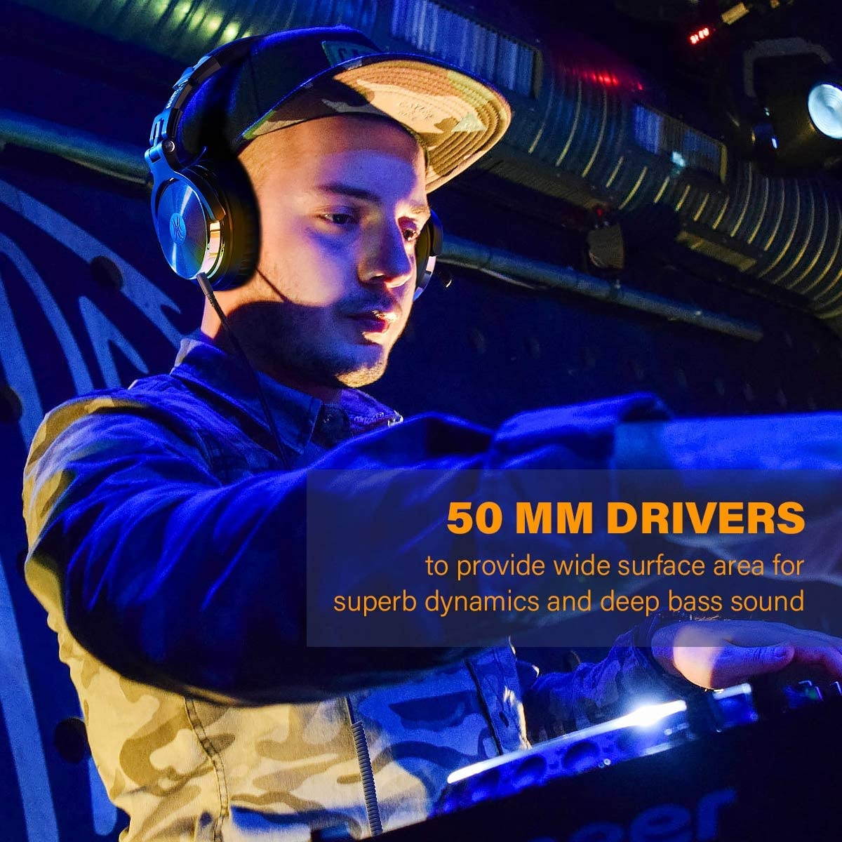 OneOdio Over Ear Headphone Wired Bass Headsets with 50mm Driver Foldable Lightweight Headphones with Share Port and Mic for Recording Monitoring Mixing Podcast Guitar PC TV (Dark Blue)