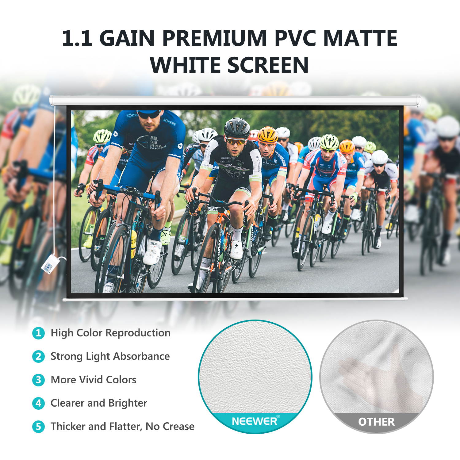 Neewer 110-inch Motorized Projector Screen with Remote Control, Projection Screen 16:9 110-inch Diagonal 8K/4K HD with Metal Housing and Wrinkle-Free 160&deg; Viewing Angle for Home Theater Office