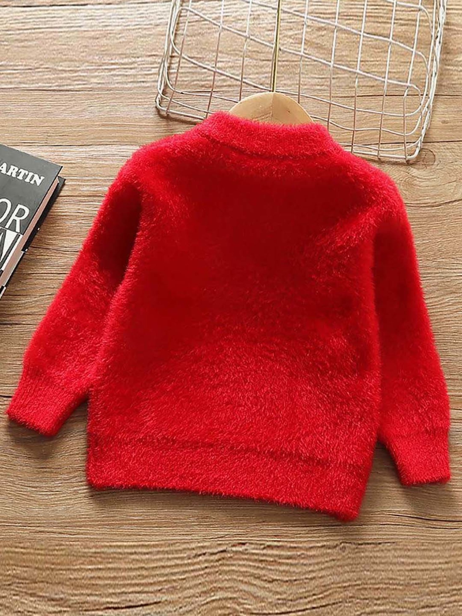 Little Surprise Box Kids Red Embroidered Full Sleeves Sweater