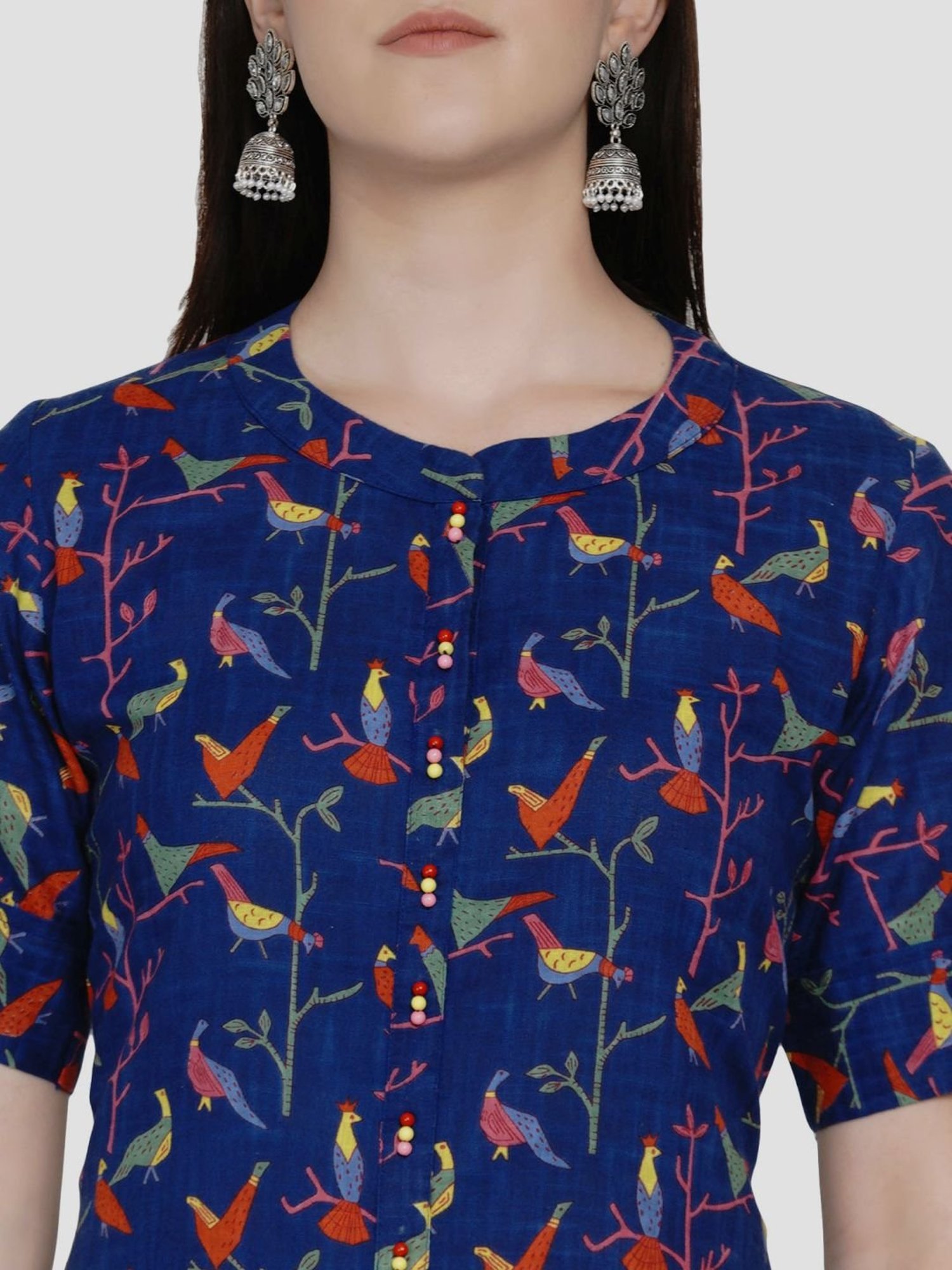 Women Republic Blue Cotton Printed A Line Kurta