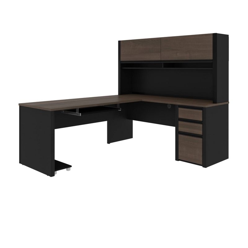 Connexion L Shaped Workstation with Hutch Antigua/Black - Bestar