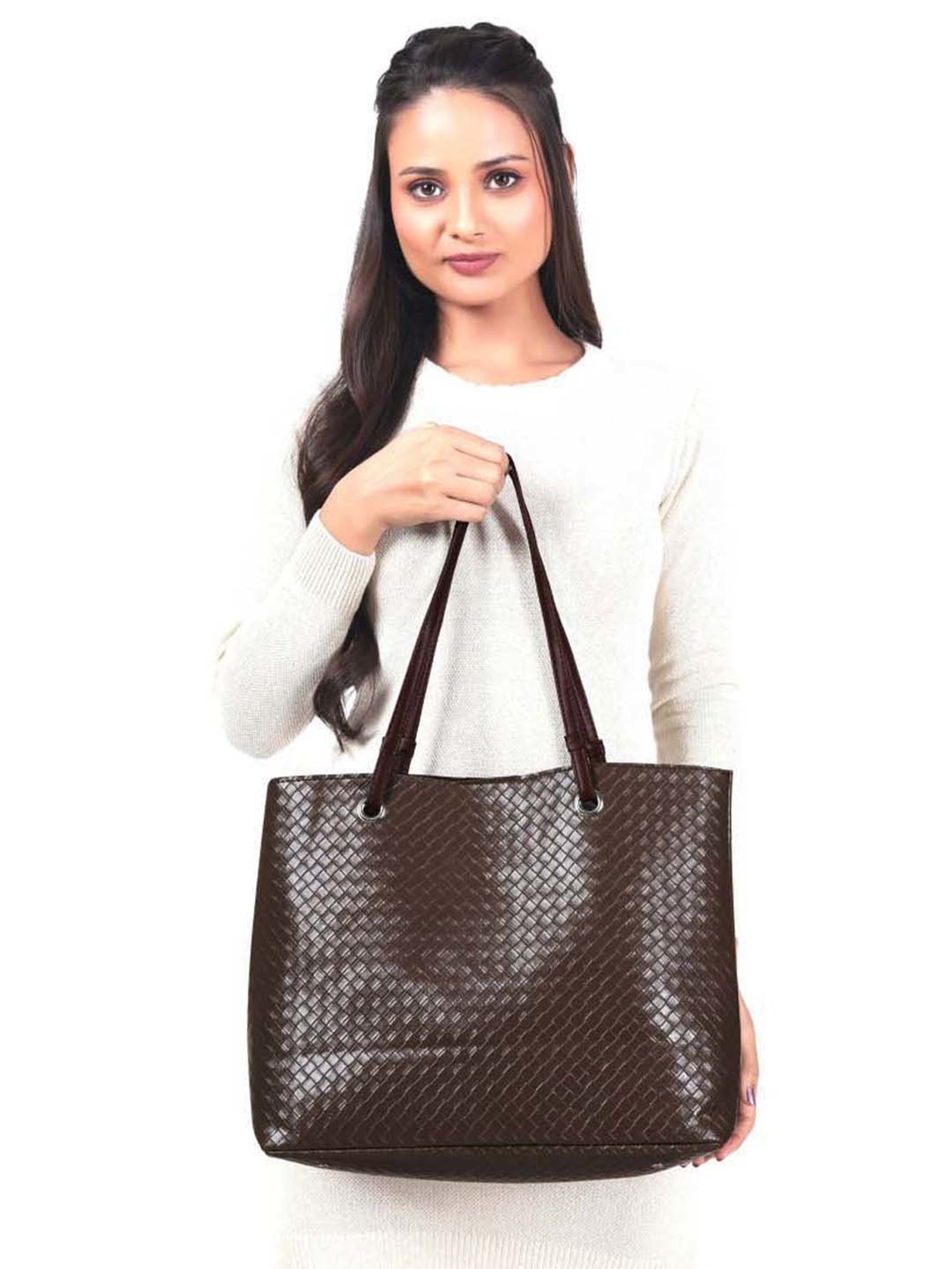 Toteteca Brown Textured Medium Tote Handbag