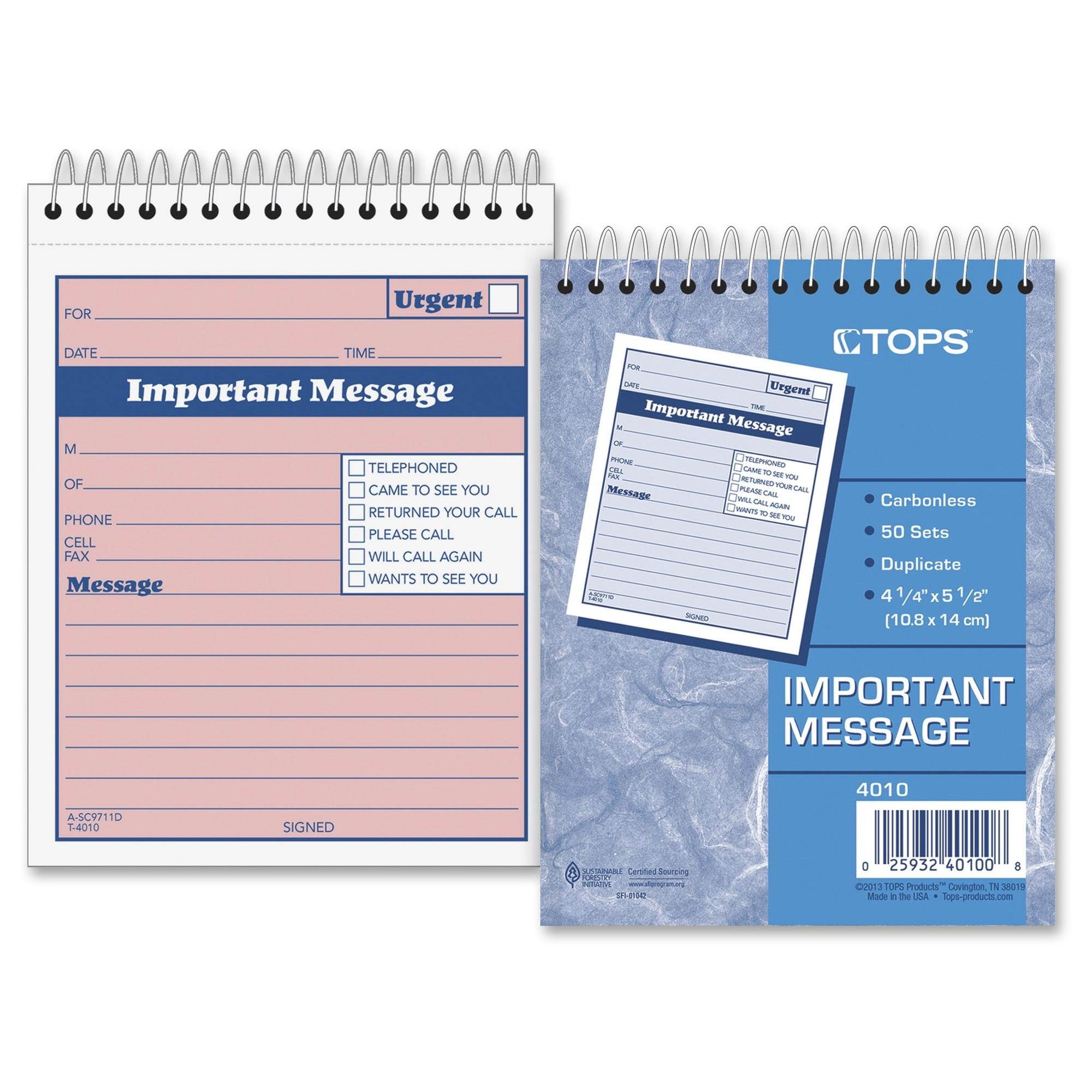 Telephone Message Book with Fax/Mobile Section 4-1/4 x 5 1/2 Two-Part 50/Book