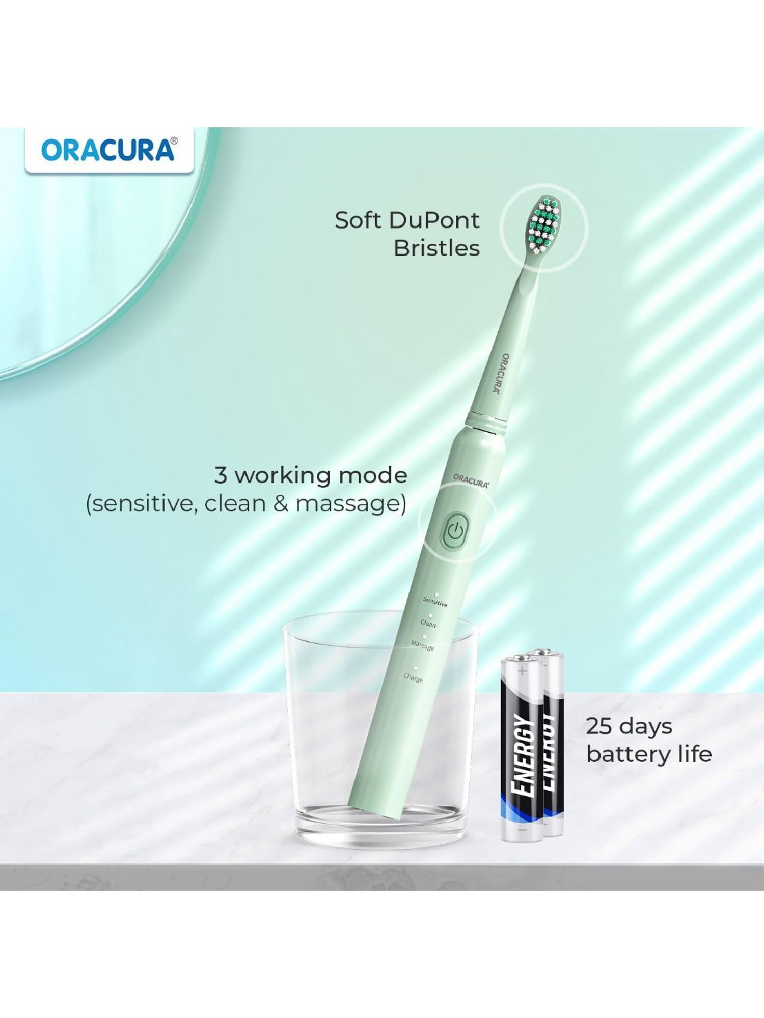 Oracura SB200 Sonic Lite Electric Rechargeable Toothbrush (Green)