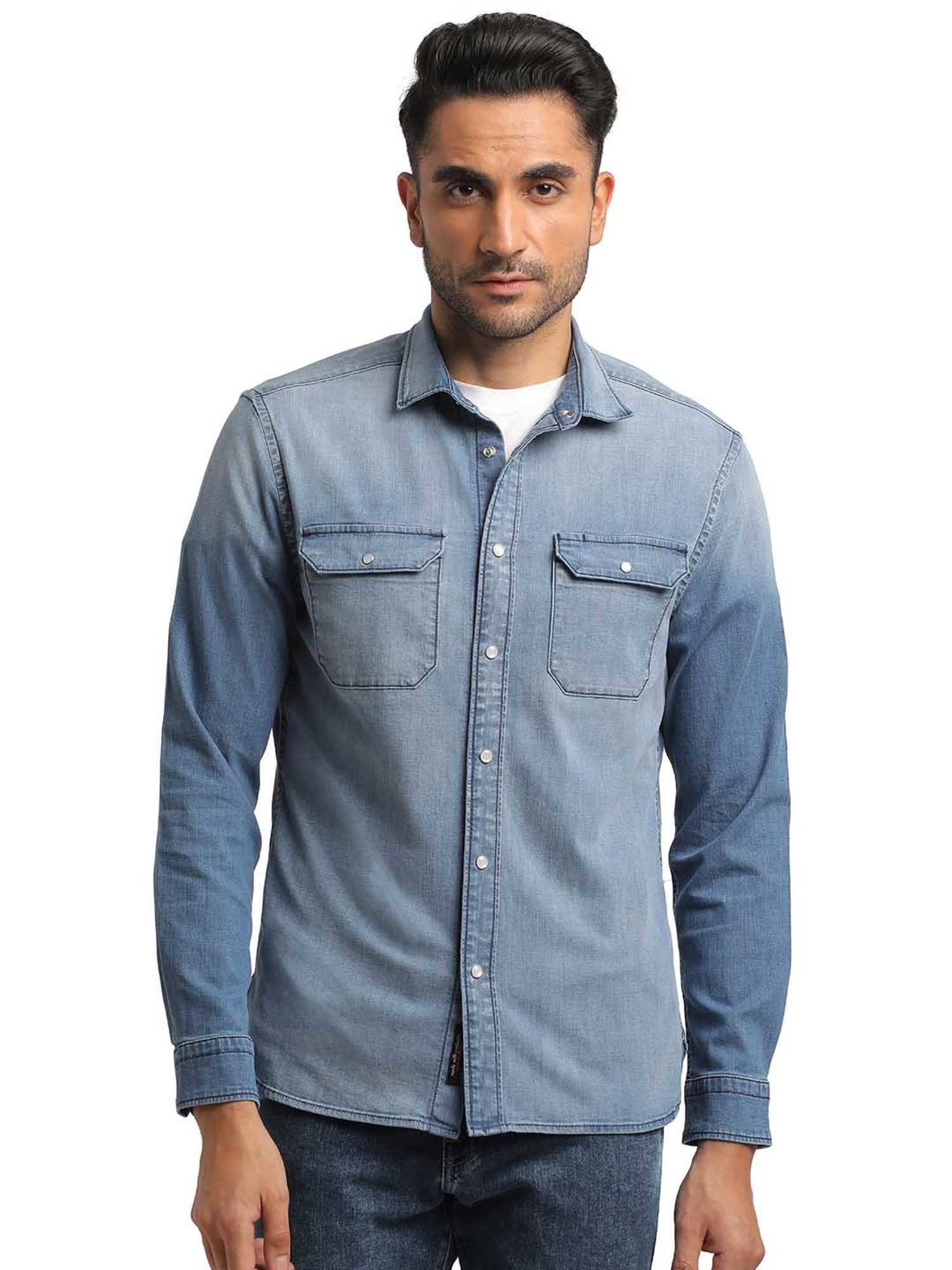 EVERBLUE Light Blue Regular Fit Shirt