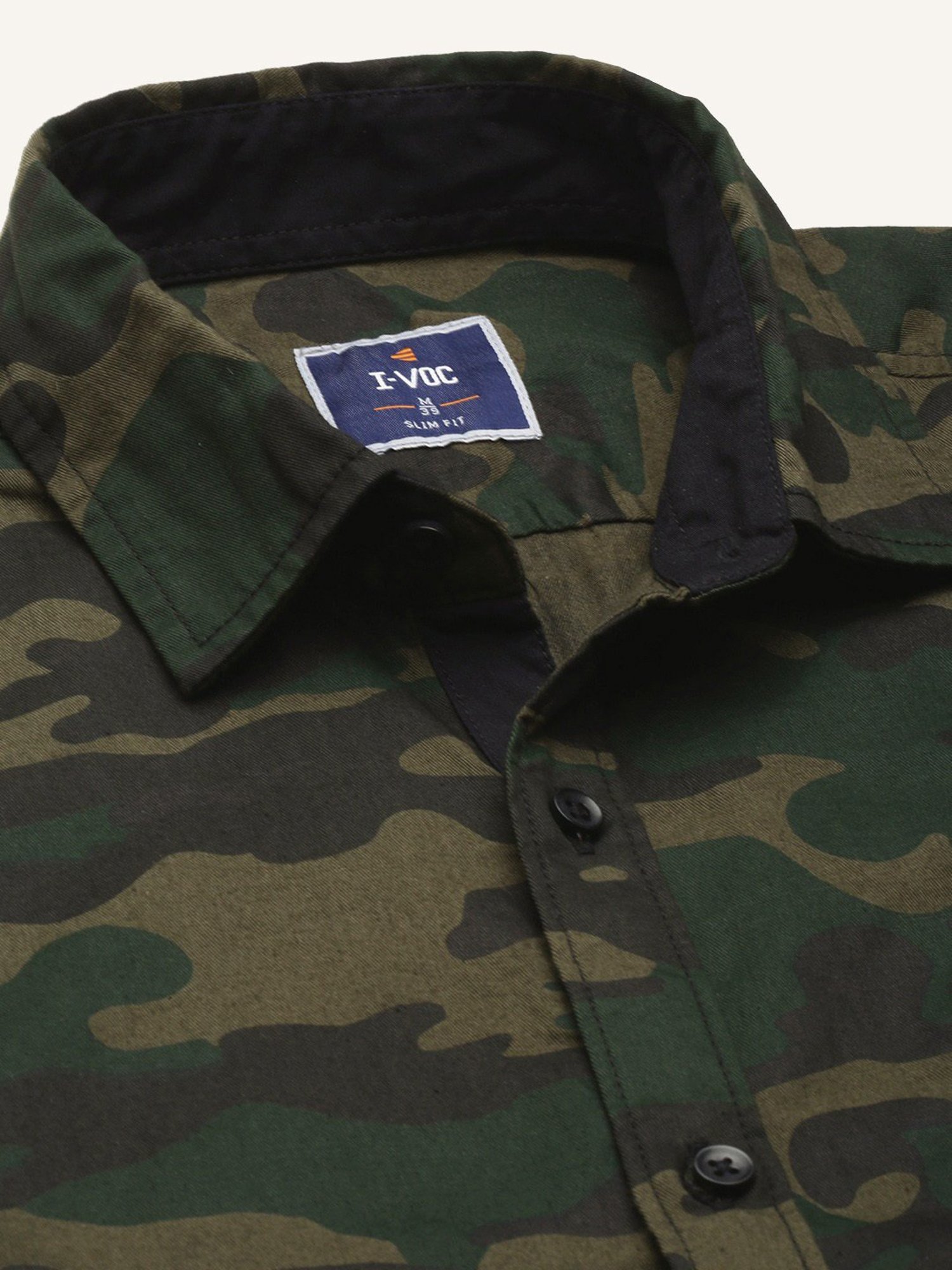 IVOC Olive Slim Fit Camouflage Shirt
