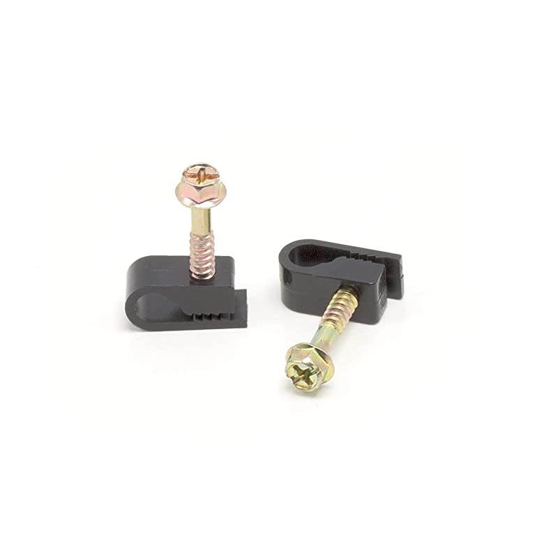 Single Coaxial Cable Clips Cat6 Electrical Wire Cable Clip 14 in 6 mm Screw Clip and Fastener Black 10 Pieces per Bag