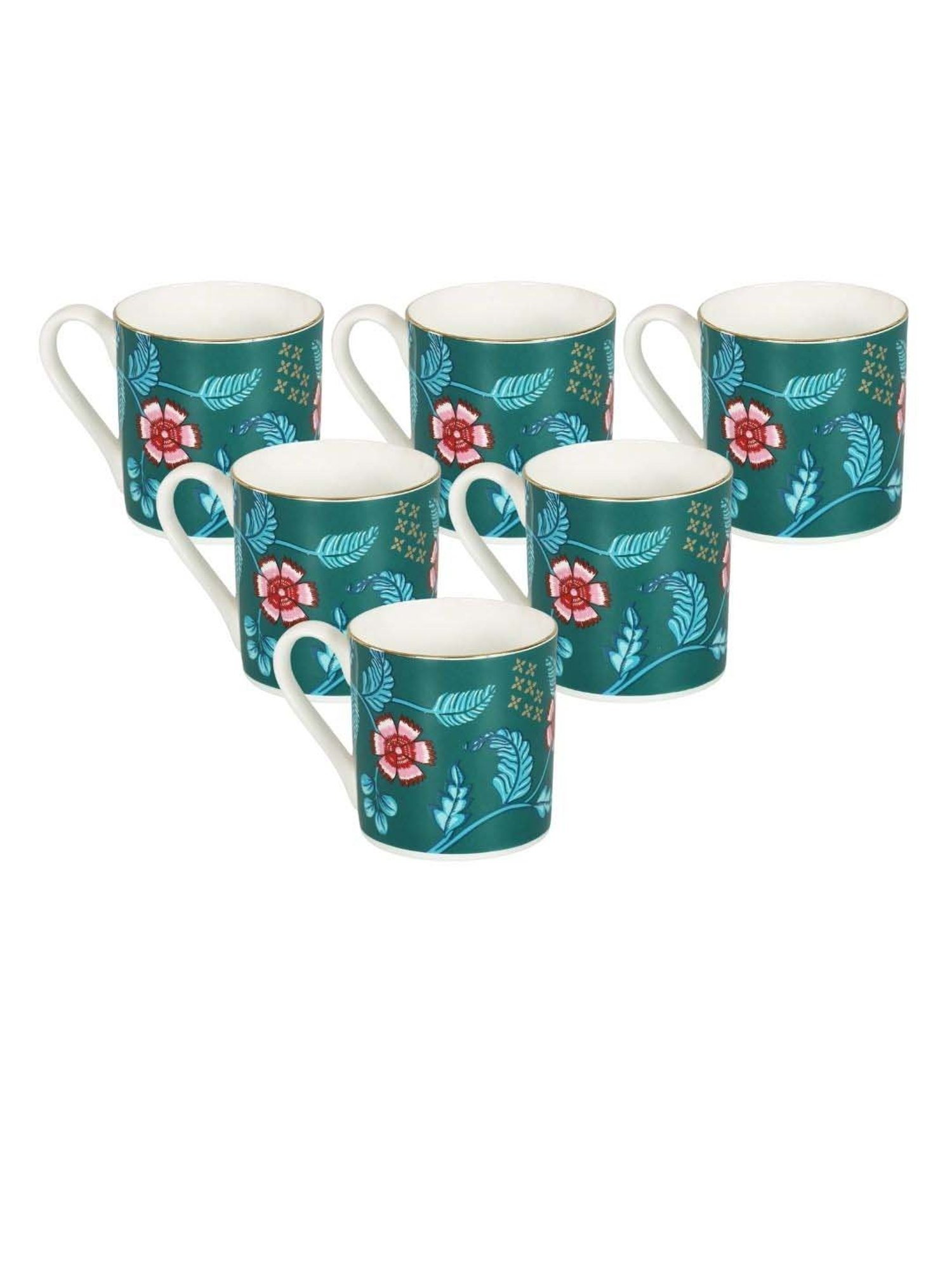 India Circus Teal Blue Ceramic 10 cm Coffe Mug (0.22 L) - Set of 6