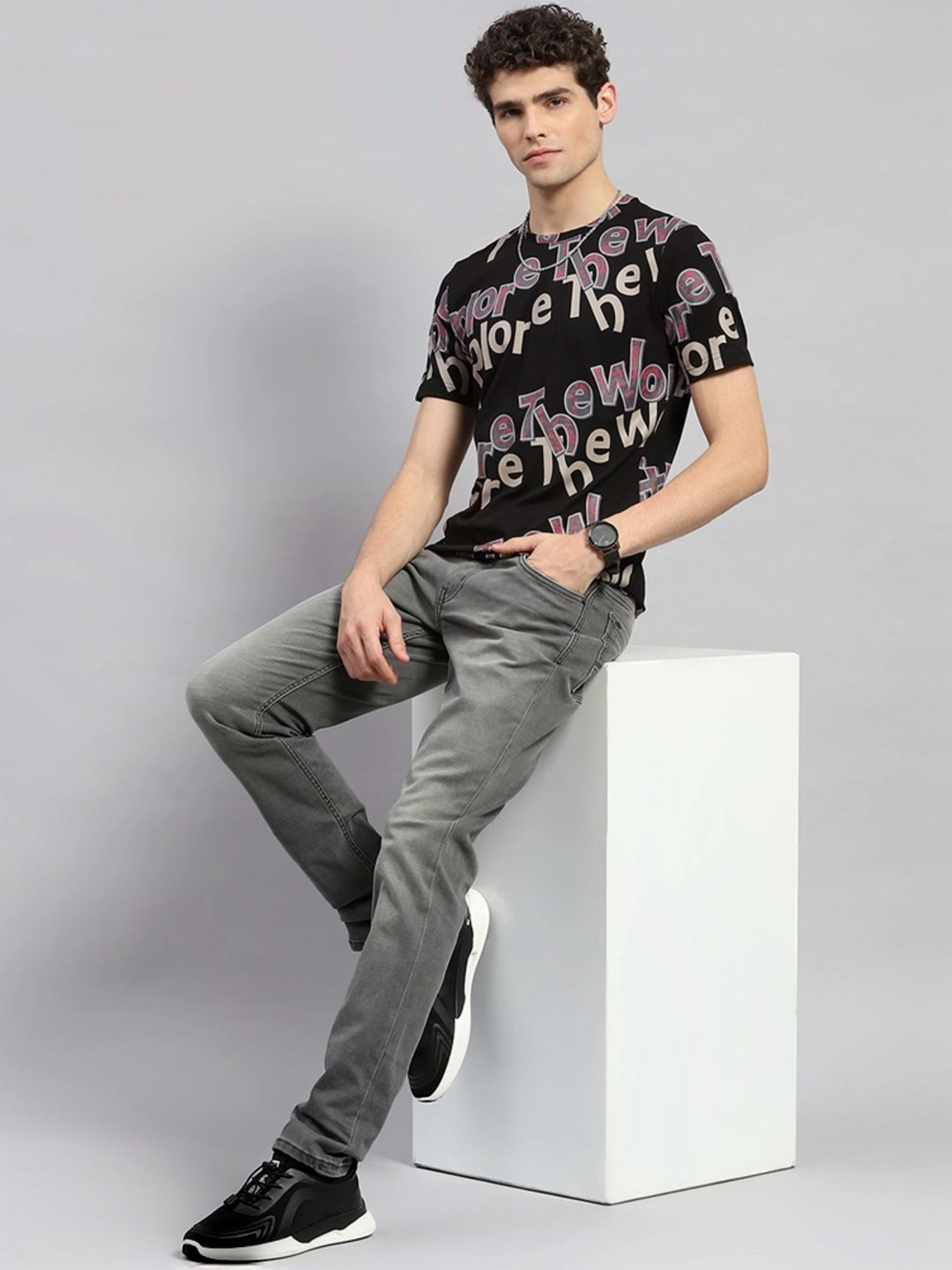 Monte Carlo Black Regular Fit Printed T-Shirt