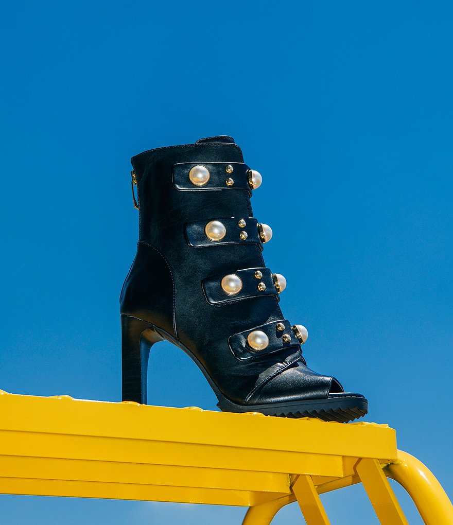 KARL LAGERFELD PARIS Brayden Leather Pearl Embellished Booties