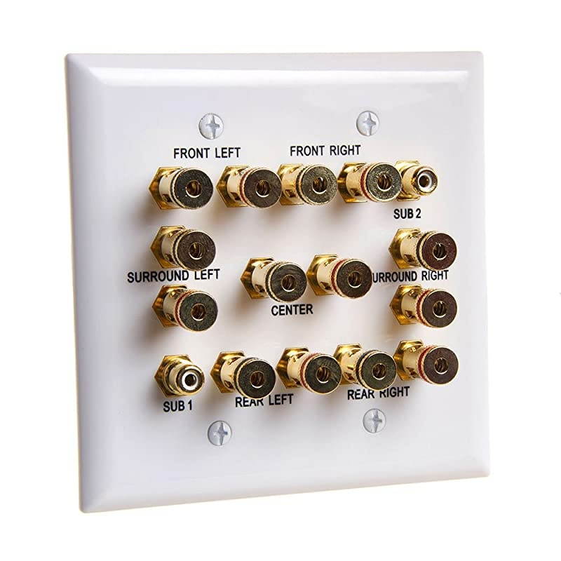 7.2 Surround Sound System Speaker Wall Plate, Home Theater Wall Plate for Speakers, White Decora Style - 2-Gang