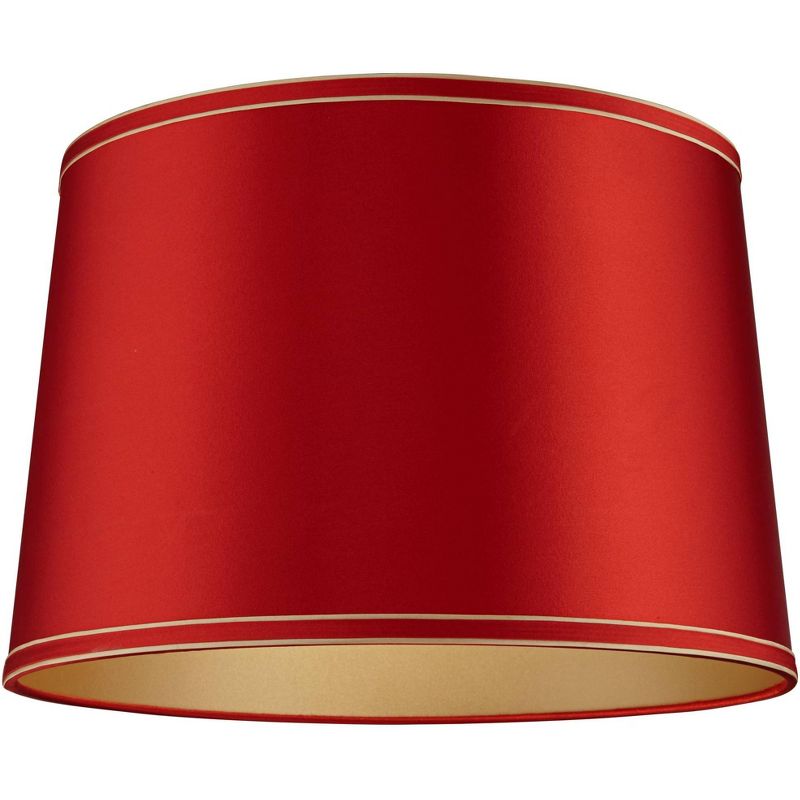 Springcrest Red Medium Drum Lamp Shade with Gold Trim 14" Top x 16" Bottom x 11" High (Spider) Replacement with Harp and Finial