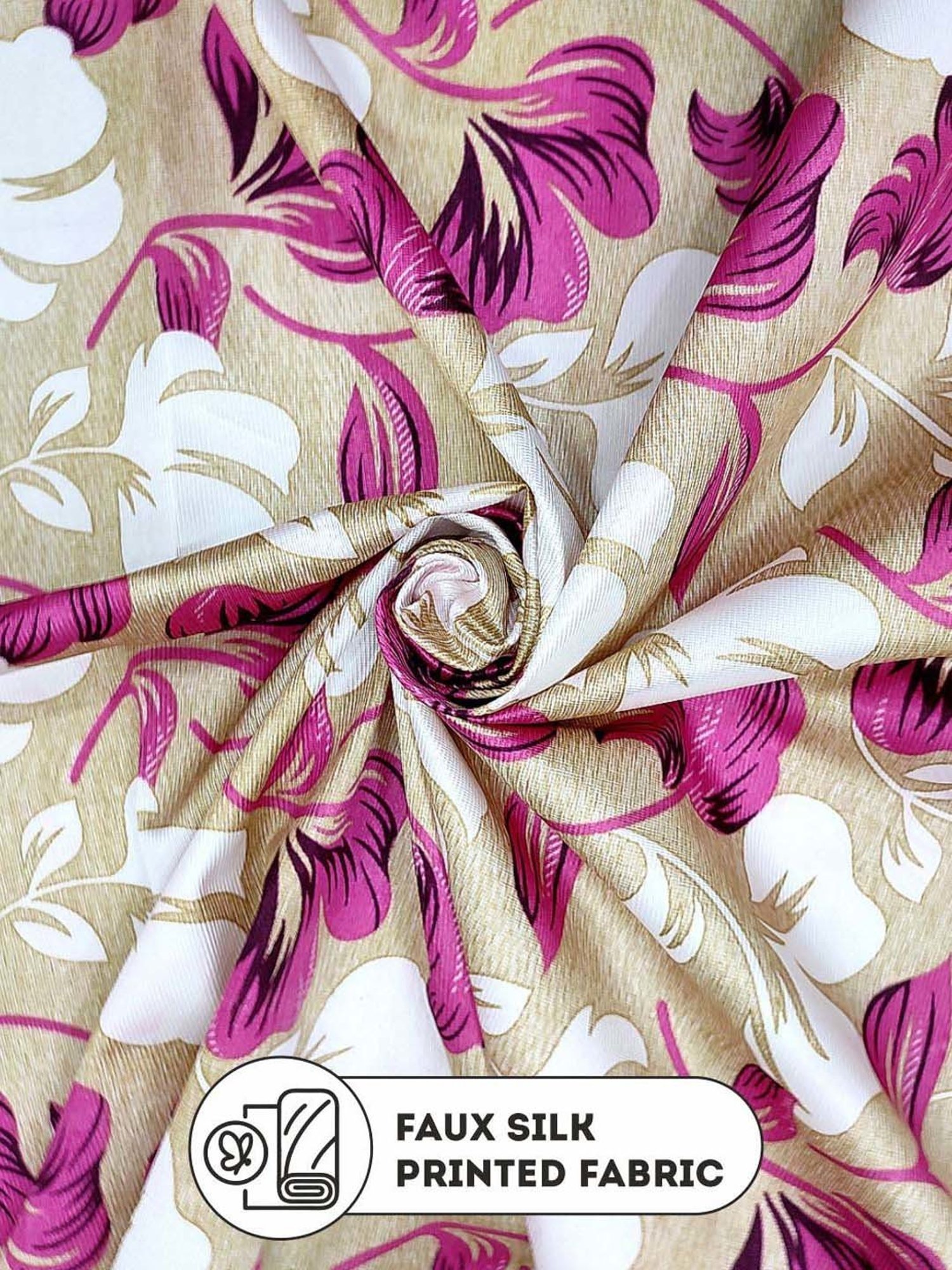 Bianca SANTORO Beige & Pink Faux Silk 7 Ft. Door Curtain - Set of 2