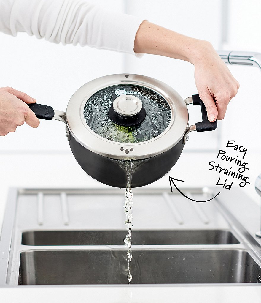 GreenPan Levels Hard Anodized Stackable Ceramic Non-Stick Saucepan with Straining Lid, 3-Quart