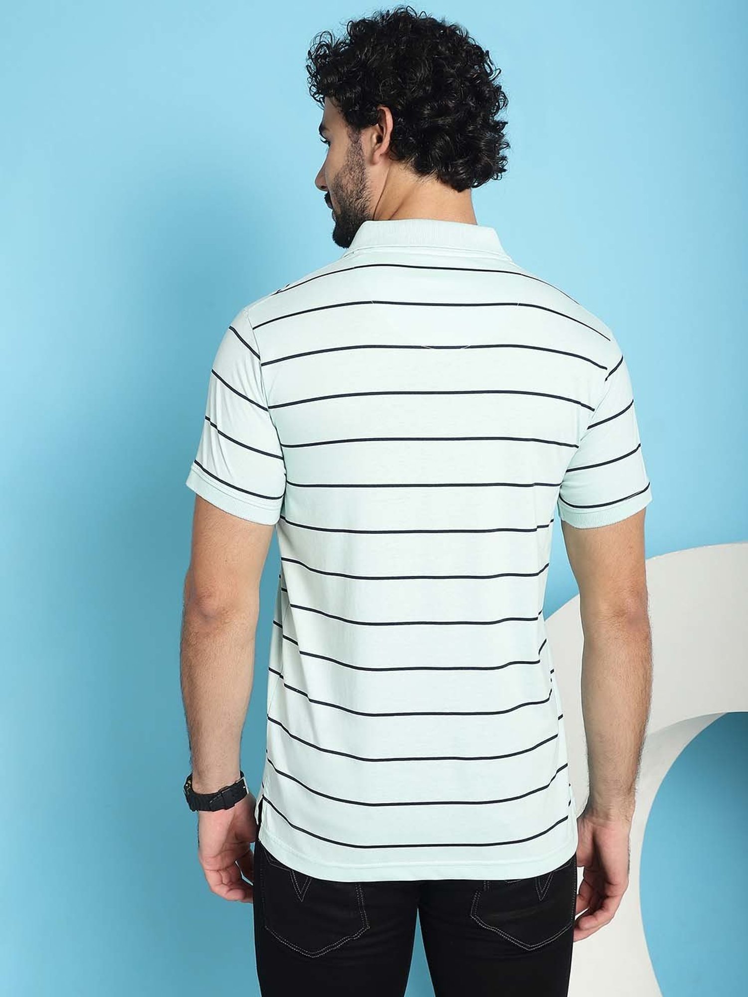 Venitian- Forbidden Clothing Mint Green Slim Fit Striped Polo T-Shirt