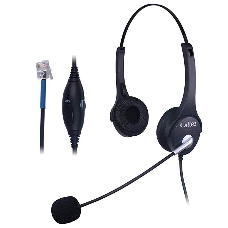 C402C1 Corded Telephone Headset Binaural, Call Center RJ11 Headphones with Noise Canceling Mic, Compatible for Plantronics M10 M12 M22 MX10 Amplifiers or Cisco 7940 7942 7971 Office IP Phones