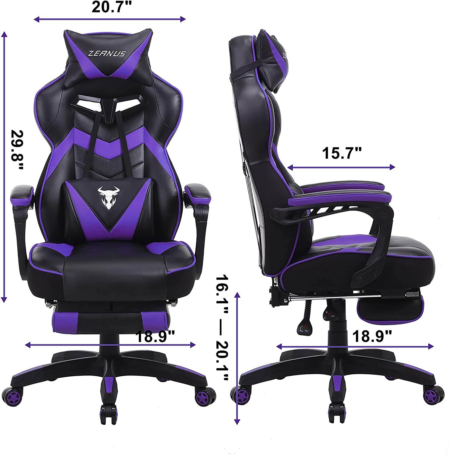 Zeanus Gaming Chair for Adults Green, Gaming Chair with Footrest, Massage Computer Gaming Chair, Reclining Gaming Desk Chair, Big and Tall Video Gaming Chair, Racing Style Chair, E-Sports Gamer Chair