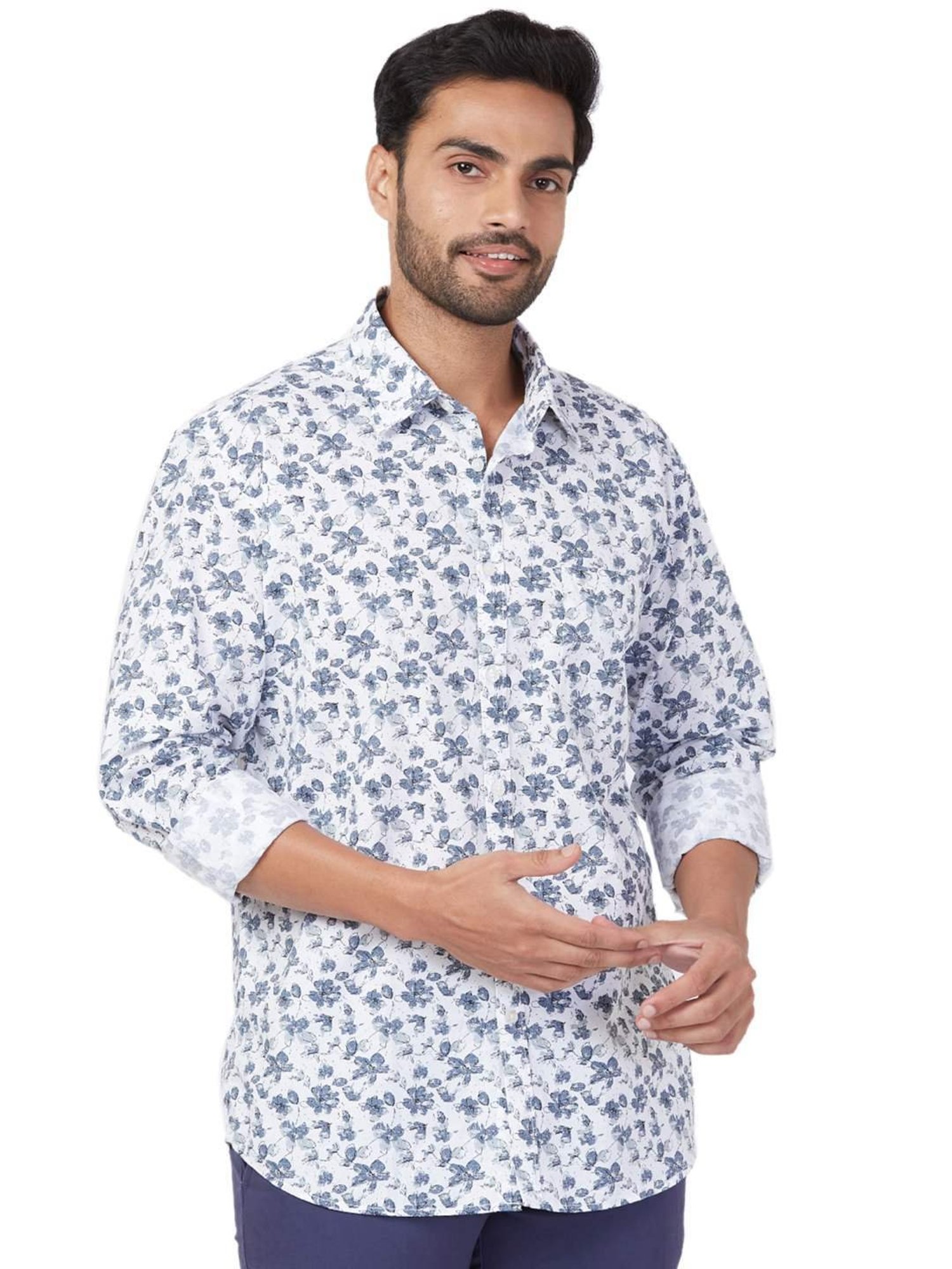 Parx White Cotton Slim Fit Printed Shirt