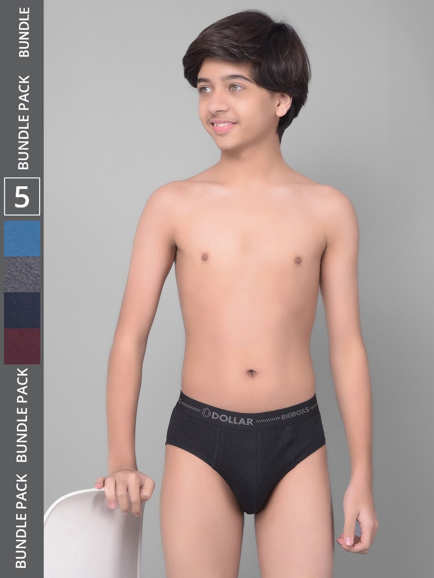 Dollar Bigboss Boys Multicolor Solid Briefs (Pack Of 5)