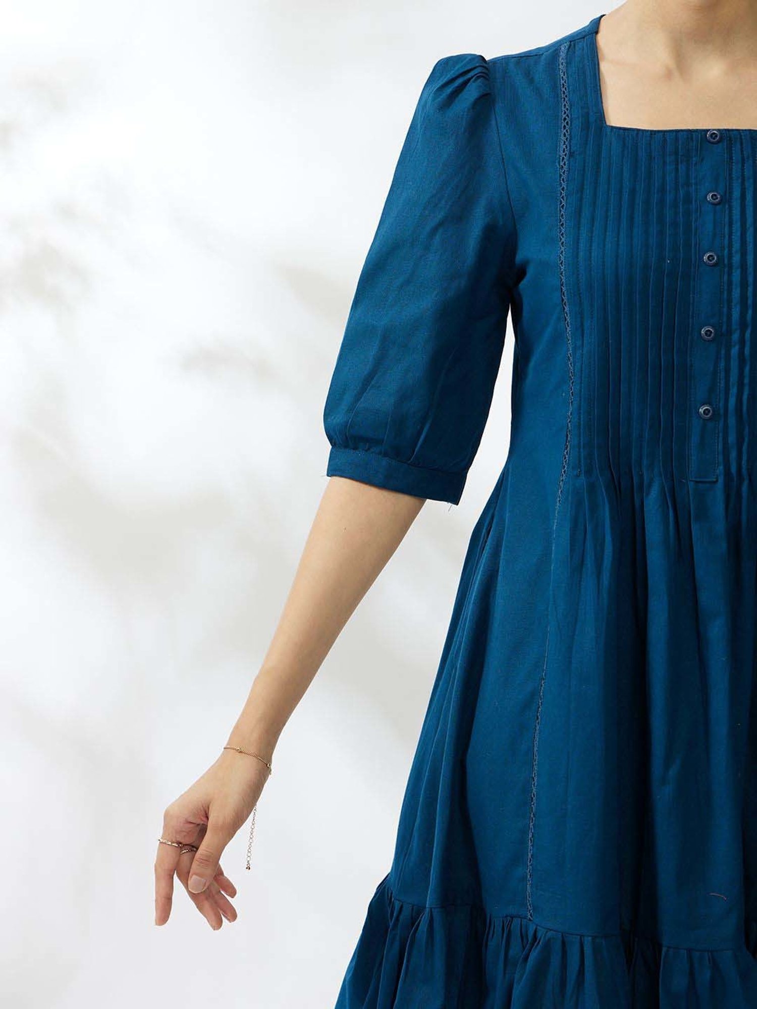 Daali Blue Cotton Regular Fit A-Line Dress