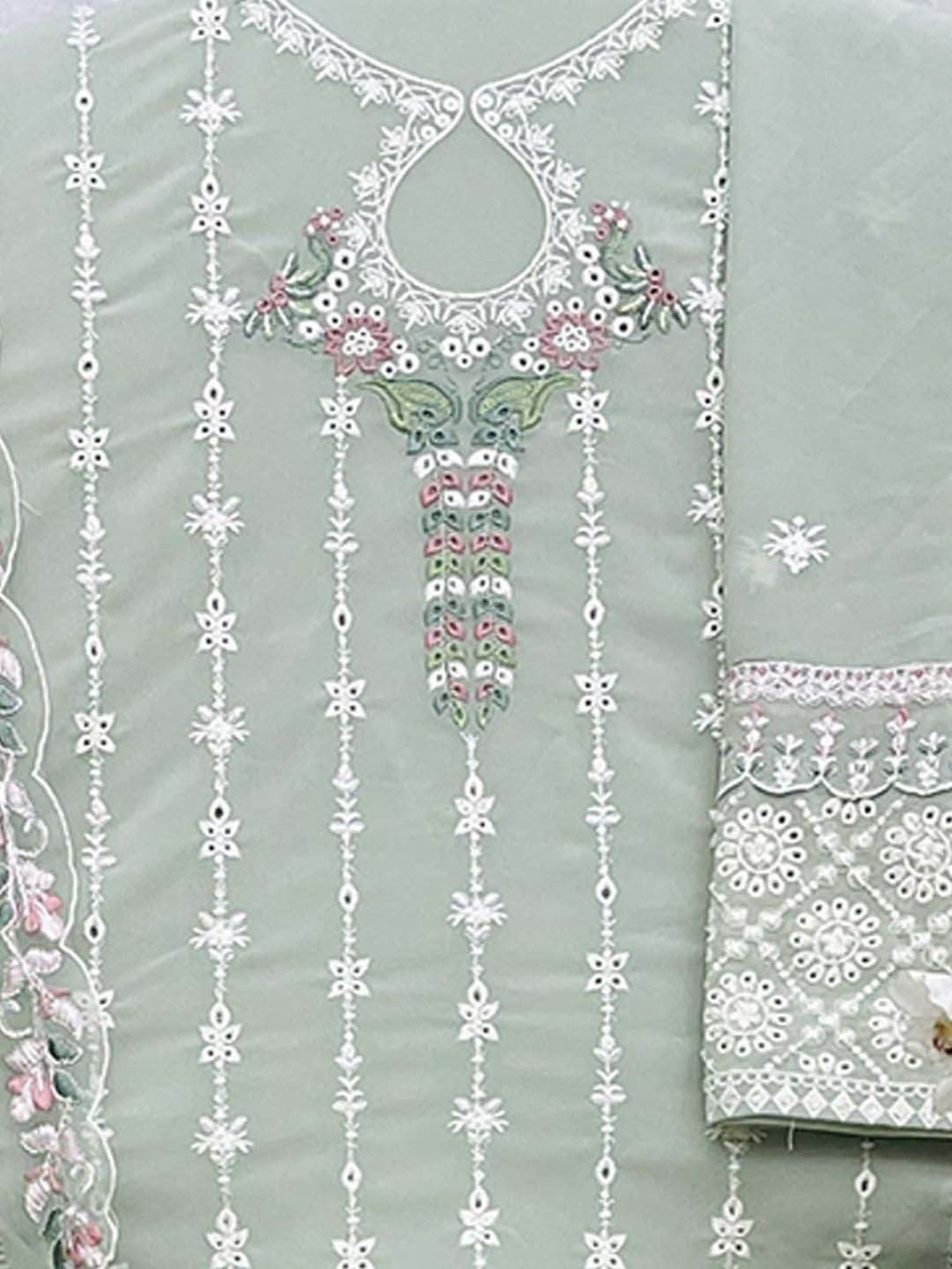 Odette Green Embroidered Semi Stitched Dress Material