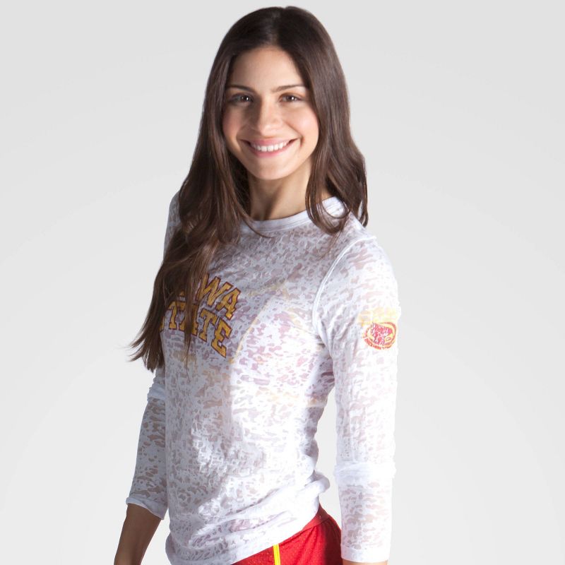 NCAA Iowa State Cyclones Long Sleeve Burnout Crew Activewear T-Shirt - White L