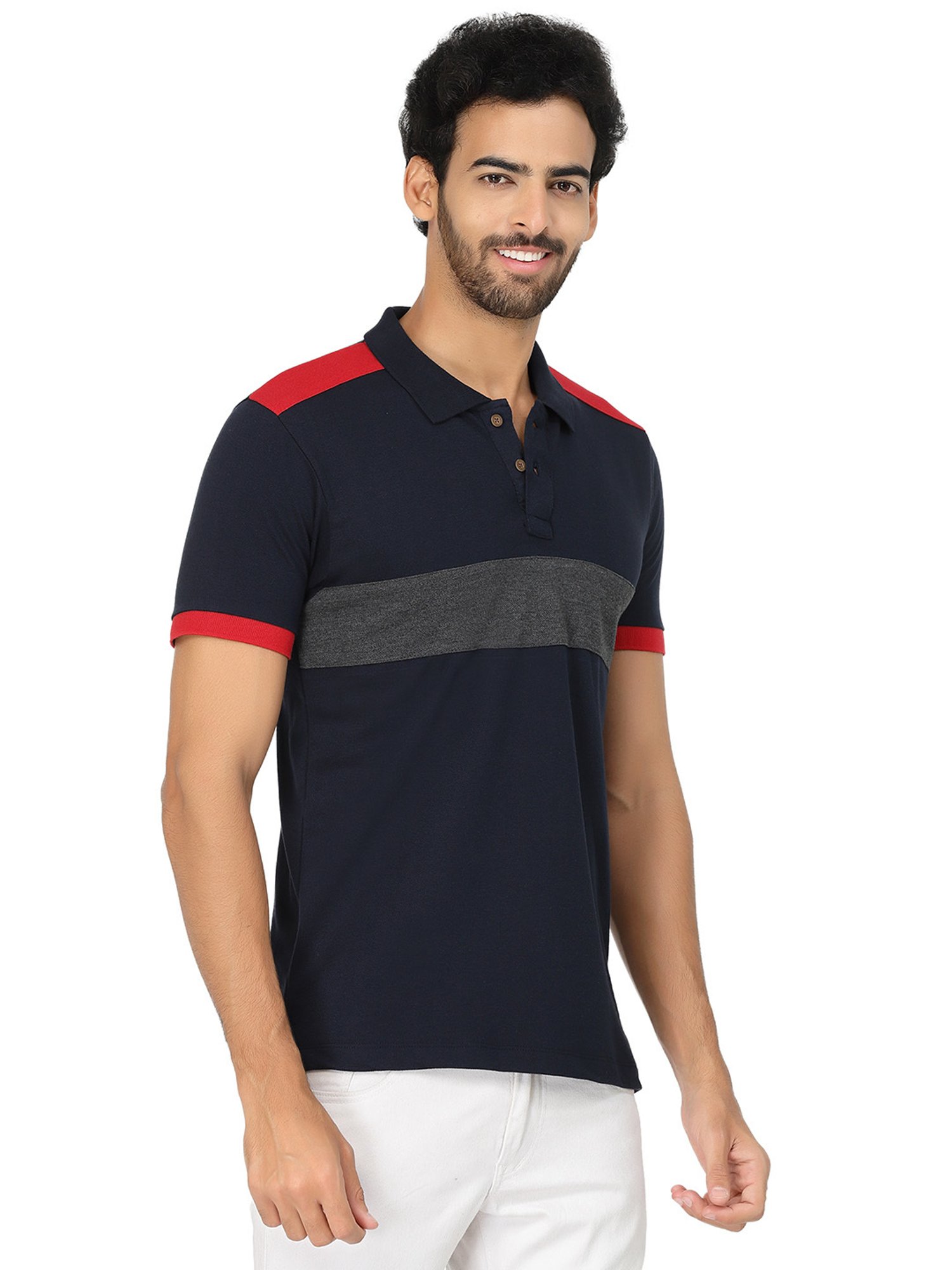 Kalt Navy & Dark Grey Regular Fit Polo T-Shirt