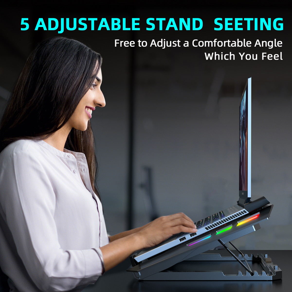 ICE COOREL RGB Laptop Cooling Pad 15-17.3", Gaming Laptop Cooler Pad with 5 Quiet Fans, Laptop Cooling Stand with 5 Height Adjustable, Cooling Fan for Laptop Two USB Ports, The Wind Speed Adjustable