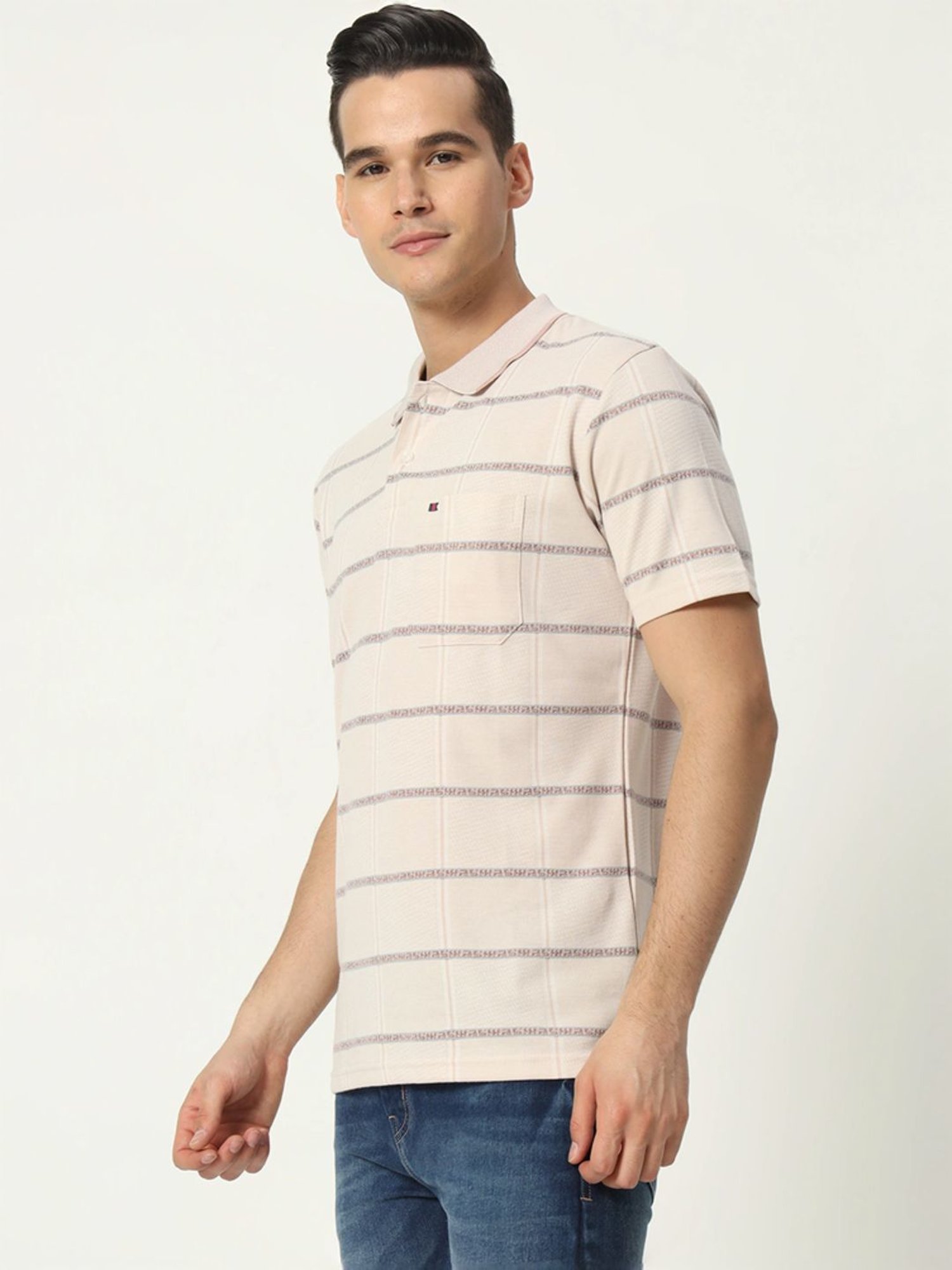 Tab91 Brown Regular Fit Striped Polo T-Shirts