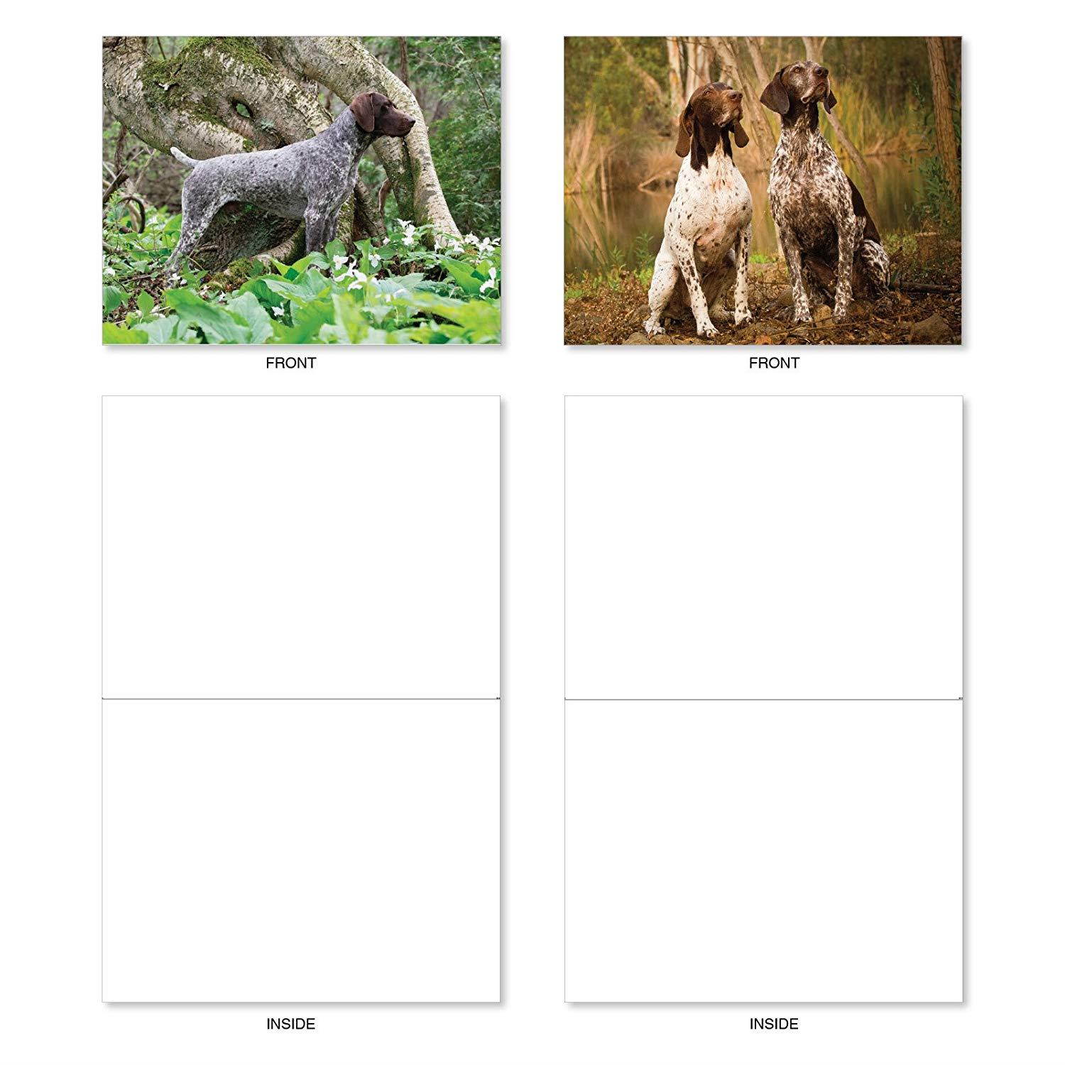 Playful Pointers - 10 Assorted Blank Note Cards with Envelopes (4" x 5-1/8") - Adorable German Shorthaired Dog Breed All-Occasion Greeting Cards - Puppy & Animal Notecard Stationery #AM6297OCB-B1x10