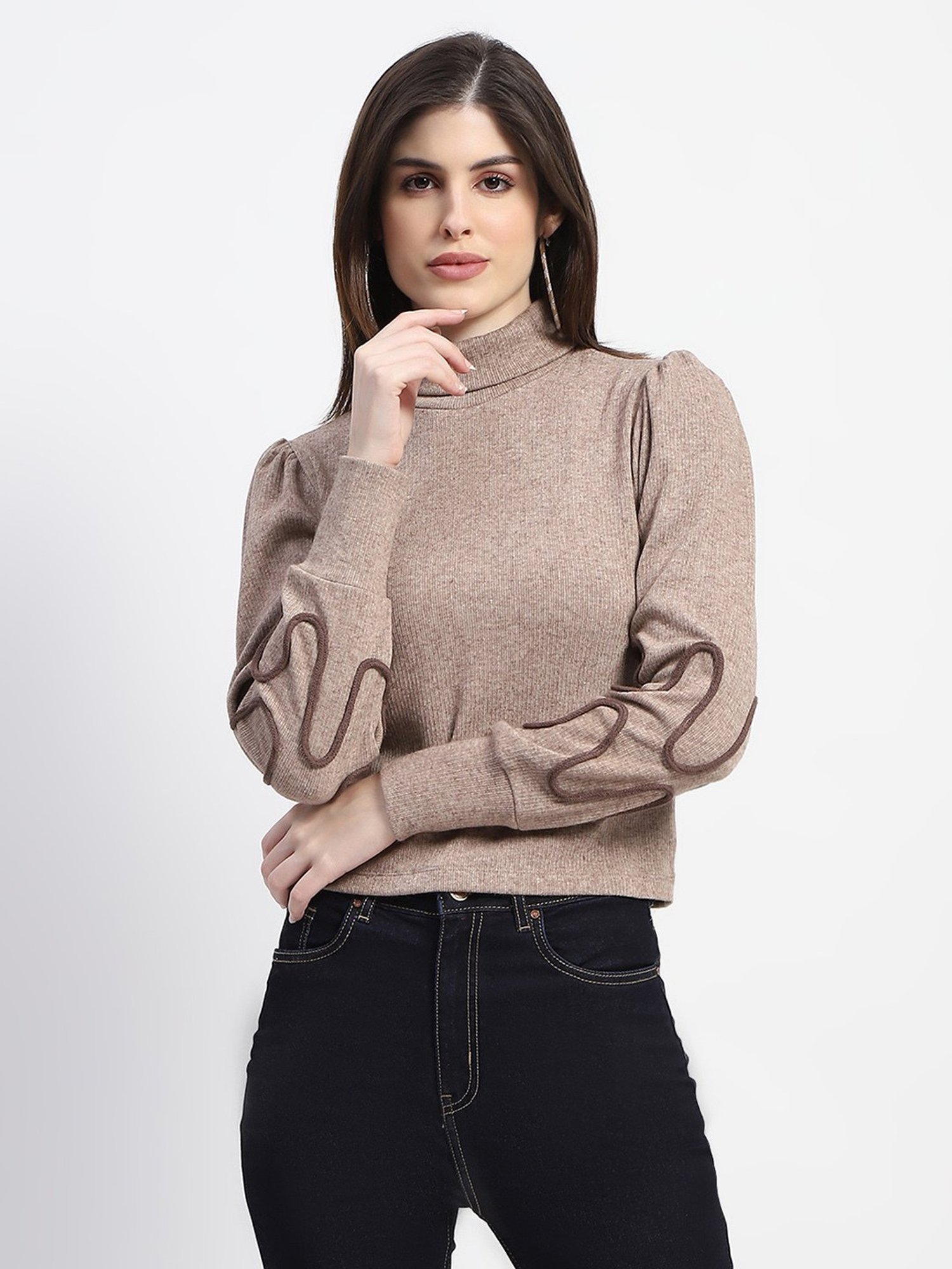 MADAME Brown Cotton Textured Top