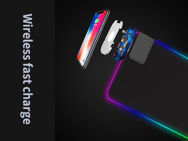 2-in-1 luminous mobile phone personality wireless charger new RGB four-sided oversized rubber LED waterproof non-slip gaming mouse pad A
