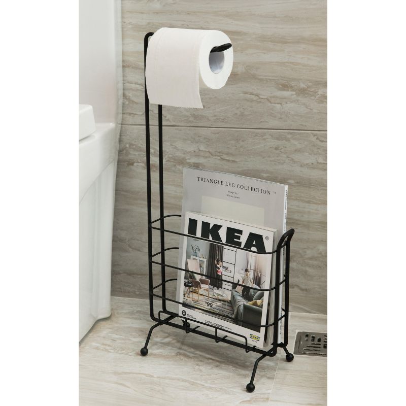 Basicwise Metal Toilet Paper Holder with Magazine Rack